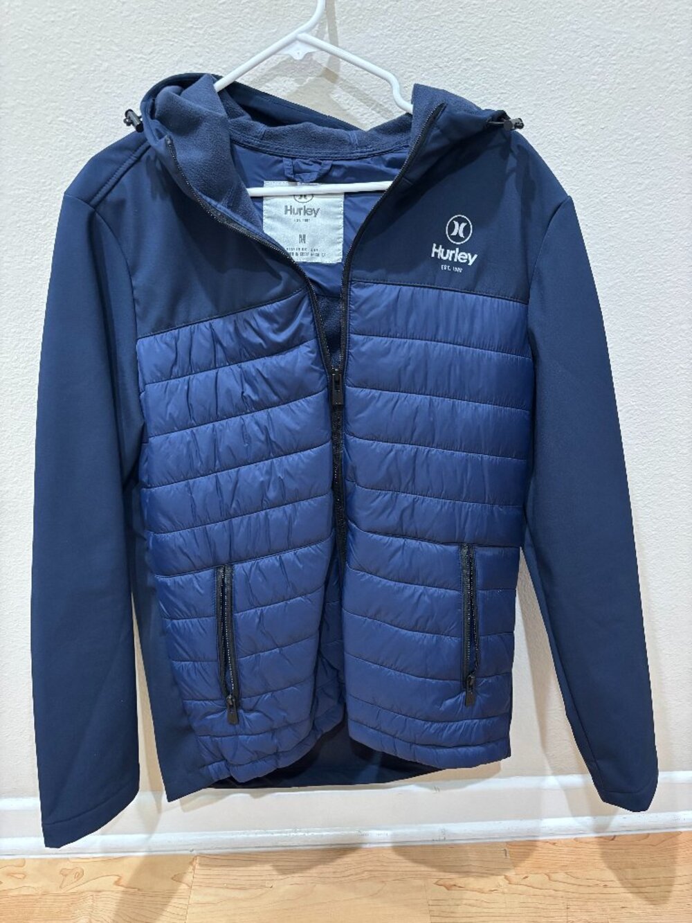 Men's Blue Puffer Wind Resistant Hurley Jacket - Medium